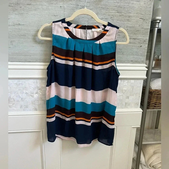 Anthropologie meadow rue blue white stripe top sleeveless mp medium petite - Picture 1 of 14